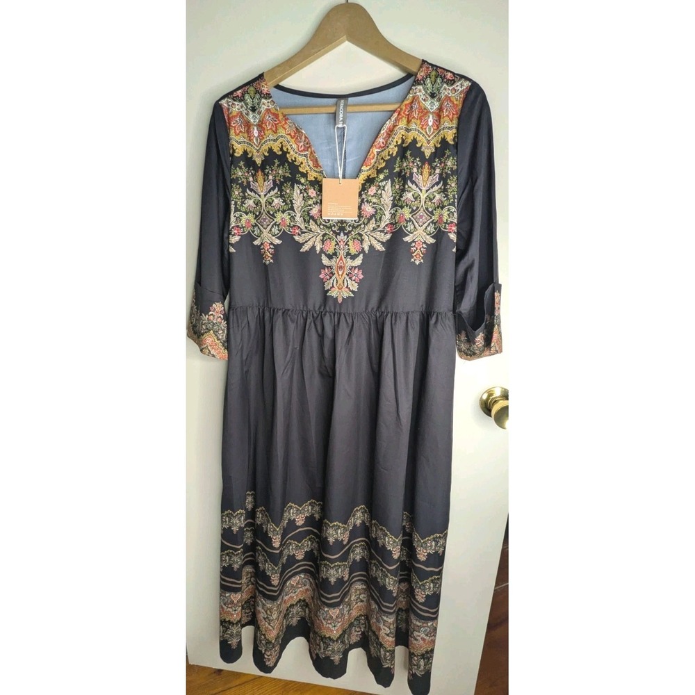 Noracora Womens Dress NWT Medium Floral Boho 3/4 Sleeve Cottage Core Whimsy‎